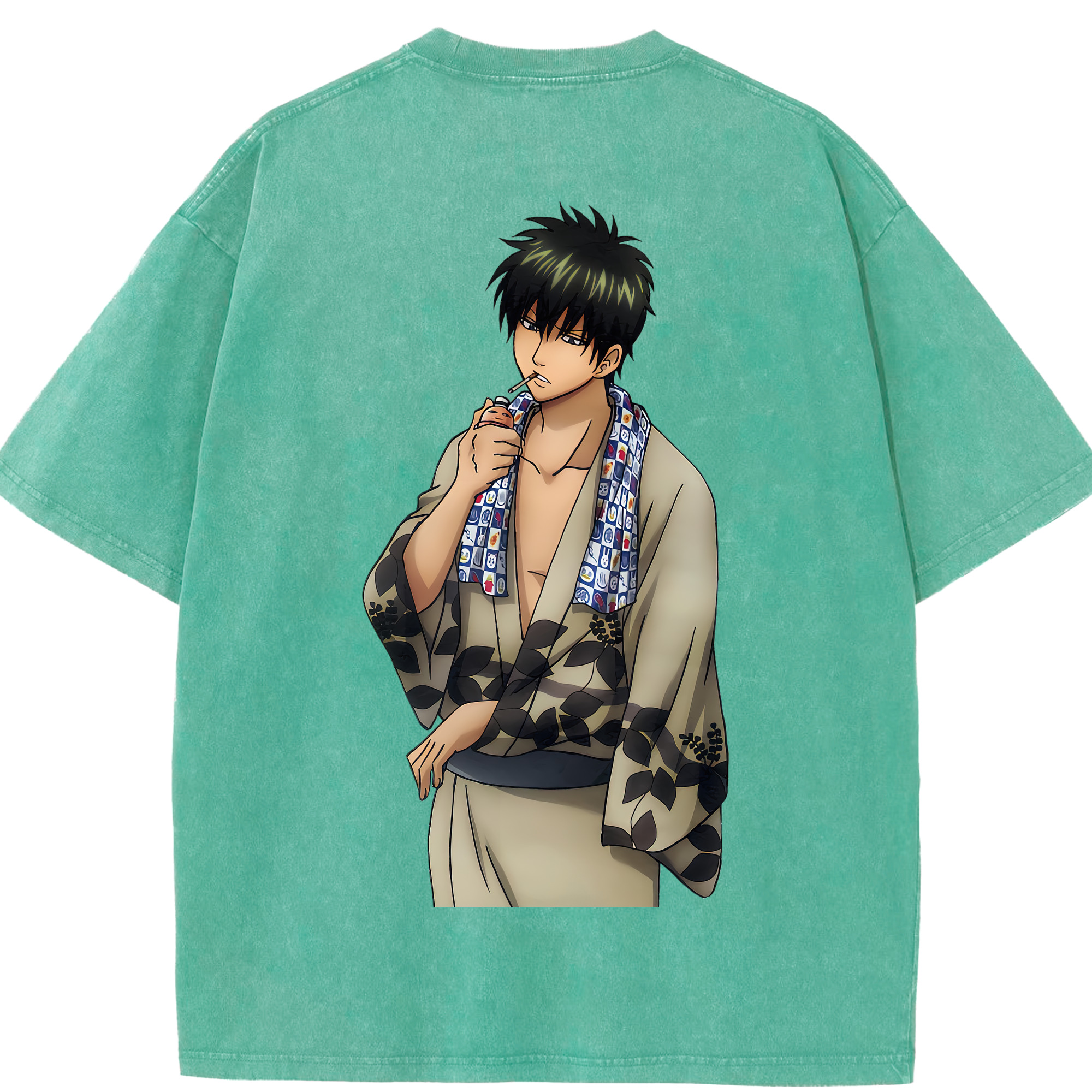 （画像用） ぎんたま 坂田銀時（さかたぎんとき） 神楽 志村新八（しむら しんぱち） GINTAMA Sakata Gintoki Kagura Shimura Shinpachi 綿100% ヴィンテージ風 半袖Tシャツ（背面プリント）